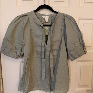 H & M Puff Sleeve Blouse - Green